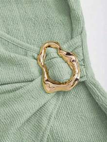 Sweetra 2pcs Autumn Minimalist Commuter Knit Textured Comfortable Casual Metal Buckle Decor Lady Set - Green - View 4