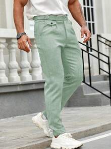 Calvornis Men's Solid Color Pleated Straight-Leg Loose Fit Suit Pants For Ceremony - Green - View 5
