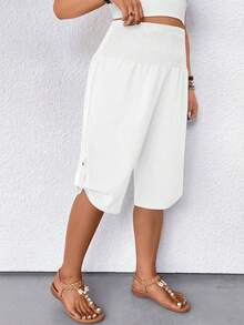 Linhara CURVE Women's Casual Drawstring Waist Bermuda Shorts, Slimming And Versatile - White - View 4