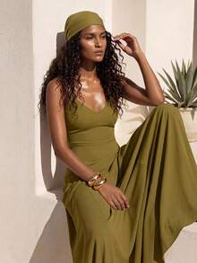 Zivah 2026春夏新品,适合情人节、婚礼季、音乐节、复活节、西部风、游牧风、波西米亚风、纳什维尔风、派对、婚礼、晚宴、约会、聚会、生日、学院风、学生装、休闲外出、百搭基础款、休闲、度假、邮轮旅行、性感露背、侧开衩、宽松A字裙、修身长裙、黄绿色连衣裙、春夏连衣裙、派对连衣裙、性感连衣裙、优雅连衣裙、吊带连衣裙、女装 - 黃色 - 查看 2