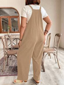 SHEIN Holidaya Quần liền quần nữ cỡ lớn, màu trơn, kiểu dáng thường ngày. - Màu be - Xem 2