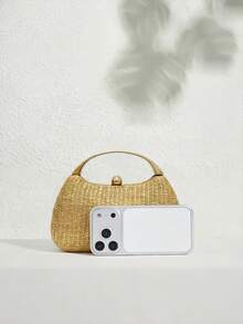 SHECARRY 女士手提包，精美假日编织包 - 杏色 - 查看 4