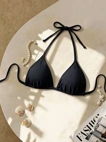 Swim SXY 2026新款基础款夏季沙滩度假两件套，女士挂脖比基尼上衣 - 黑與白 - 查看 3