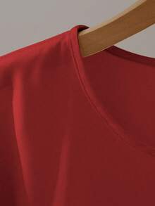 Franclia 优雅短袖圆领荷叶边领结组合卡其色女式衬衫，春夏 - 紅色 - 查看 4