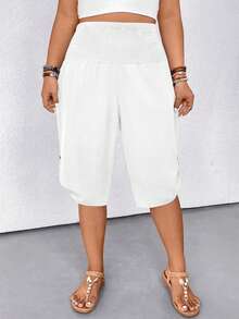 Linhara CURVE Women's Casual Drawstring Waist Bermuda Shorts, Slimming And Versatile - White - View 6