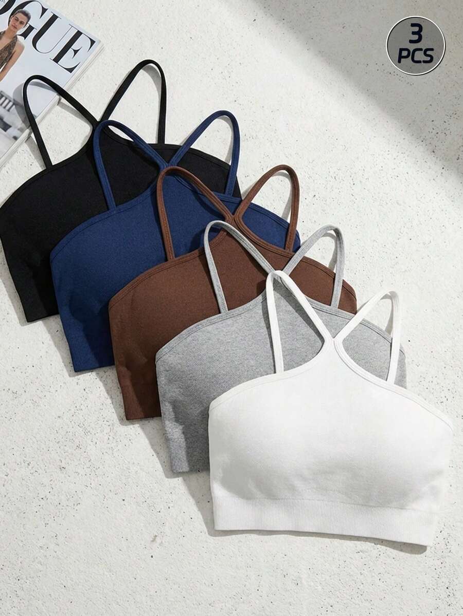 SHEIN Velisys Áo thun thể thao 3 chiếc / Áo ba lỗ Racerback / Thiết kế ngực cong / Quần áo tập luyện thời trang & đa năng cho nữ Quần áo nữ Đồ tập luyện thể thao cho nữ Trang phục thể thao cho nữ Áo tập luyện Quần áo tập luyện cho nữ Áo ngực thể thao cho nữ