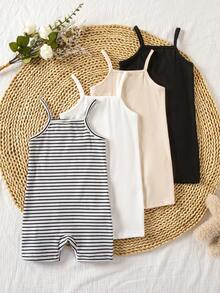 SHEIN Set de 4 piezas de peto informal y cómodo para bebés niñas, adecuado para vacaciones de verano y salidas - Multicolor - Ver 2