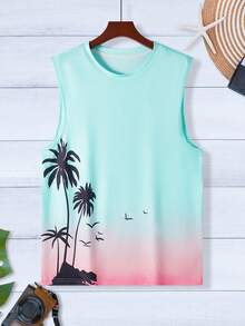 Genlund Men's Ombre Botanical Print Sleeveless Casual Tank Top, Summer, Holiday - Multicolor - View 3
