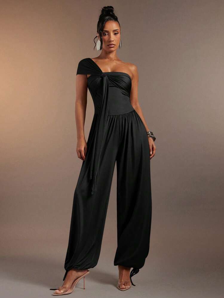 Hauture Women's Sexy One Shoulder Draped Cross Front Jersey