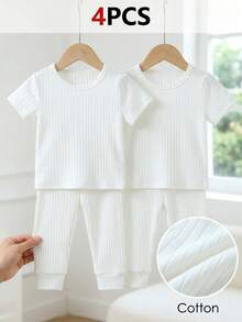 2件套婴儿幼儿男女宝宝纯色圆领短袖T恤和裤子休闲日常套装纯白色婴儿两件套幼儿白色套装幼儿纯棉套装男女通用天然婴儿服装婴儿休闲套装新生儿中性套装天然婴儿服装婴儿男女通用服装套装新生儿服装新生儿针织套装 - 白色 - 查看 10