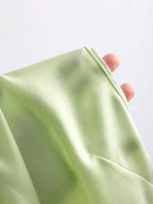 Sweetra 露背系带缎面纯色垂褶吊带优雅吊带衫 - 綠色 - 查看 3