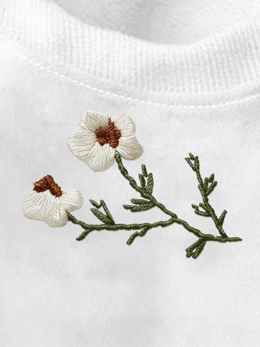 Manfinity Joysei 宽松小众设计，简约风格升级，清新花卉刺绣领口，休闲男士短袖T恤，男士衬衫，女士衬衫