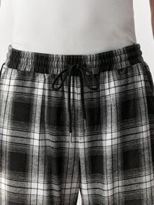 SWAVVY Men's Plaid Drawstring Waist Casual Loose Fit Wide Leg Pants, Versatile For Daily Wear - Black - View 4