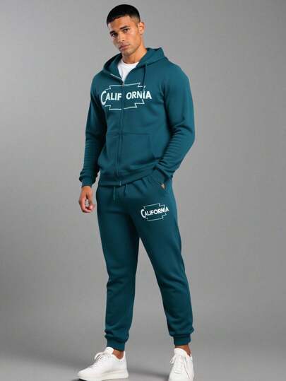 Nes Sport Conjunto Afelpado De Sudadera y Pantalón Deportivo para Hombre Aborregado por dentro Con Estampado California