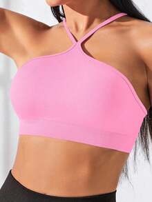SHEIN Velisys 纯色短款运动吊带上衣 运动吊带上衣 - 淺粉色 - 查看 4