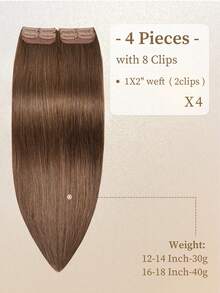 4PCS With 8 Clips Straight Clip In Hair Extensions 100% Real Human Hair Color 4# Light Brown 12-18 Inch Double Weft Invisible Clip Hair Extensions Remy Natural Human Hair For Women Girl Daily Full Head Use - S4 - View 3