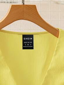 SHEIN LUNE 女士甜美法式短袖V领荷叶边下摆系带无袖上衣，春夏款 - 淡黃色 - 查看 6