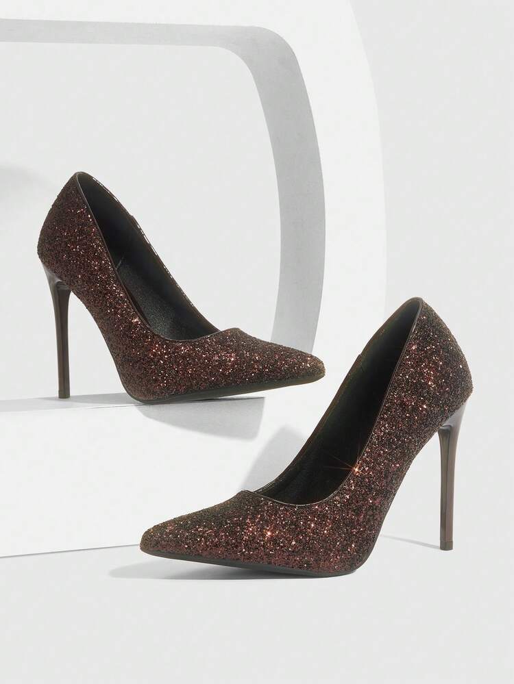 CUCCOO SZL Women Shoes Women's Pointed Stilettos Brown Sparkling Glitter Women's High Heels Shoes Elegant Elegant Fashion Gorgeous Sexy Suitable For Parties Parties Banquets Nightclubs And Other Occasions Women's Shoes High Heels