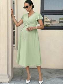 MaterniWear 孕妇夏季休闲纯色连衣裙 - 綠色 - 查看 3