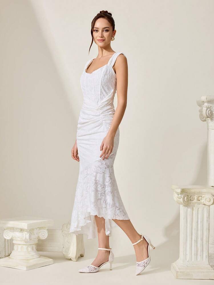 CUCCOO CHICEST Women Shoes Pointed Medium High Heel White Lace Ankle Strap Hollow Women's High Heel Shoes Fashion Elegance Sexy Wedding Party Hollow Women's Shoes Summer Shoes Wedding Shoes Bride Shoes