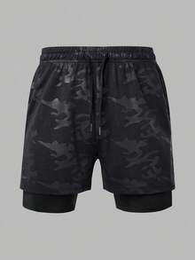 Gym Rark Men's Drawstring Waist Double Layer Sports Shorts, Gym - Black - View 3