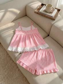 Resyla 2pcs Women's Plaid Pattern Camisole & Shorts Pajama Set - Multicolor - View 2