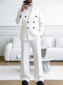HUEFORM Men's Black Woven Twill Business Formal Suit Set - White - View 1