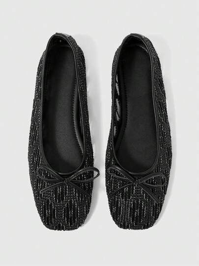 Sleekvia 女士经典蝴蝶结细节蕾丝网面时尚优雅舒适方头平底鞋