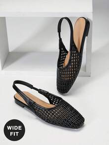 SHUZIA 女士宽楦钩编拉菲草后跟凉鞋 - 黑色 - 查看 6