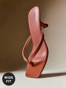 SHUZIA 女式宽跟方头一脚蹬人字带凉鞋 - 摩卡棕 - 查看 7