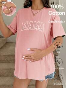 Áo cho bà bầu tay ngắn cổ tròn in họa tiết đơn giản - Hồng - Xem 3