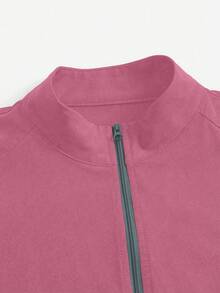 TaskEZ Women's Stand Collar Zipper Front Casual Daily Scrub Uniform Long Sleeve Jacket - Pink - View 3