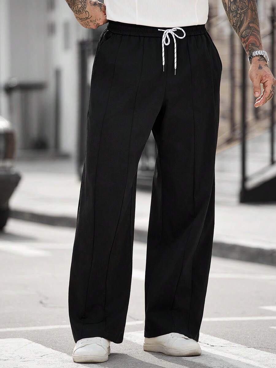 Manfinity CasualCool Quần nam ống rộng, dáng suông, có dây rút ở eo và túi, kiểu dáng thường ngày. - màu đen - Xem 1