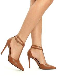 2025秋冬季10.5厘米性感尖头镂空高跟休闲百搭棕色高跟鞋，女士情人节优雅高跟鞋，女士浅口鞋，优雅 - 棕色 - 查看 4