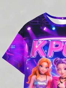 Bộ áo thun và quần short in hình hoạt hình dành cho bé gái, thích hợp mặc mùa hè. - Nhiều màu - Xem 3