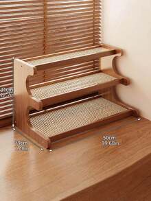 High-End Ambiance, Bid Farewell To Clutter. Wooden Trapezoidal Rattan Storage Shelf, Green Plants, Bay Window, Balcony, Flower Stand, Multi-Tiered Water-Draining Storage Rack, Step-By-Step Cup Holder, Versatile Desktop Storage Rack, Multi-Tiered Storage Rack, Bookshelf, Kitchen And Office Use, Cup Holder, Home Essentials, Storage Rack - Brown - View 13