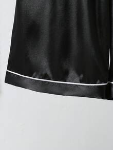 2pcs Teenage Boys' Casual Text Graphic Print Blue Poplin Short Sleeve Top And Shorts Pajama Set - Black - View 6