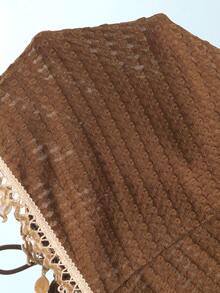 Swim Oasis Bộ đồ đi biển mùa hè thoải mái dành cho nữ, bộ bikini 3 mảnh màu nâu với dây buộc cổ và chân váy có viền vỏ sò, chất liệu vải dệt họa tiết. - màu nâu - Xem 4