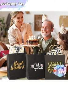 50个黑色牛皮纸袋，礼品袋、购物袋、食品袋、外卖袋，适用于生日、婚礼、派对礼物、烘焙和零食包装，可手绘DIY，适合派对、节日、家庭聚会等场合。 - 黑色牛皮紙 - 查看 5