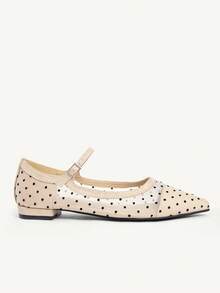 CUCCOO CHICEST Zapatos de mujer de punta estrecha y tacón bajo, con estampado de lunares en color albaricoque, malla y hebilla. Diseño de estilo sencillo y elegante, ideal para primavera y verano, versátil para uso diario y de oficina. - Albaricoque - Ver 5