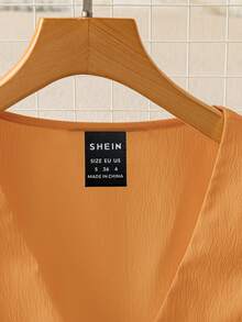 SHEIN LUNE 女士甜美法式短袖V领荷叶边下摆系带无袖上衣，春夏款 - 橘色 - 查看 6