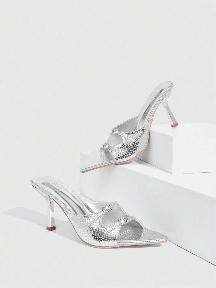 CUCCOO SZL Women Shoes Spring And Summer New Silver Pointed Stiletto Women's High Heel Sandals Fashion Comfortable Versatile Sexy Party Women Sandals Slippers Prom Heels