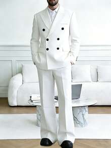 HUEFORM Men's Black Woven Twill Business Formal Suit Set - White - View 3