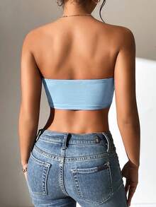 SHEIN PETITE Women's Solid Color Cropped Sexy Bandeau Top,Summer Top ,Petite Women - Baby Blue - View 2