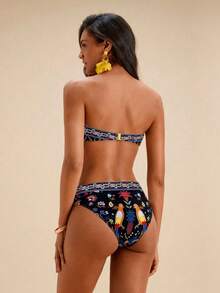 Travachic Women Floral Print Bandeau Bikini Set,Summer Outfits For Women,Swimsuits For Woman,Bathing Suits For Women - Multicolor - View 2