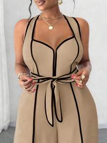 Maweii Plus Size Sexy Off-The-Shoulder Bow Jumpsuit - Khaki - View 8