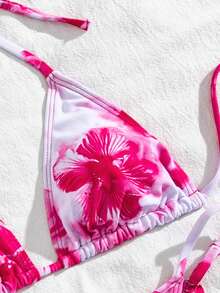 Swim Vcay Bộ 4 món gợi cảm cho kỳ nghỉ hè, áo cổ chữ V sâu, dây buộc cổ, tay bồng, bikini hở lưng kèm chân váy mini lưới xếp ly có dây rút. - Nhiều màu - Xem 4