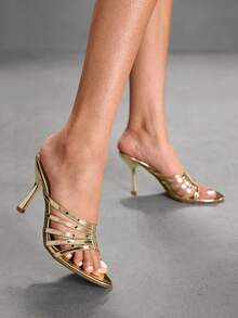 CUCCOO SZL Women Shoes Spring And Summer New Gold Pointed Stiletto Multi-Strip Women's High Heel Sandals Fashion Comfortable Versatile Sexy Party Women's Sandals Slippers Prom Heels Summer Shoes - Light gold - View 3
