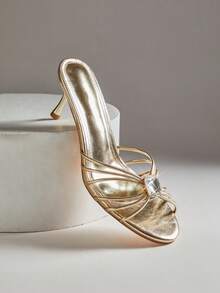 SHUZIA 女士优雅交叉细高跟套脚凉鞋 - 金色 - 查看 6