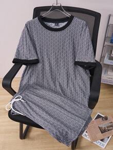Manfinity Homme 男士格子圆领短袖T恤和抽绳腰短裤休闲套装 - 彩色 - 查看 4